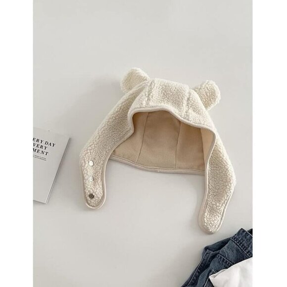 Unisex White Cute Little Bear Safety Helmet Polar Fleece Magnetic Buckle Y2K